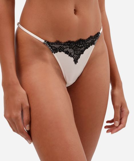 calcinha string de microfibra acetinada com renda bege