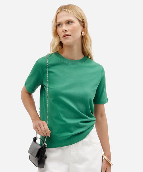 camiseta feminina de algodão peruano manga curta básica verde