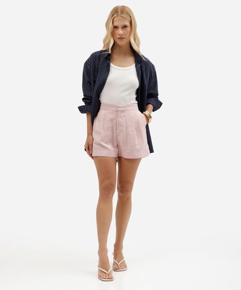 short feminino de viscose com pregas rosa