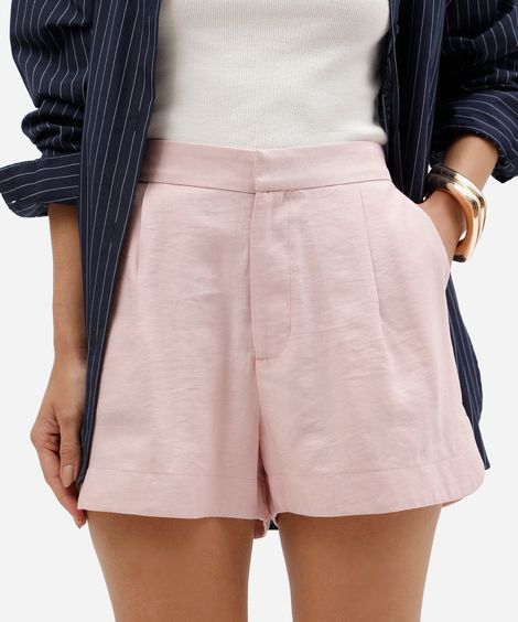 short feminino de viscose com pregas rosa