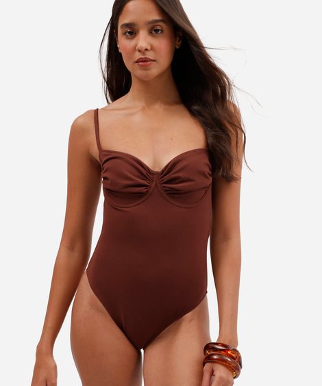 maiô balconet feminino franzido texturizado marrom