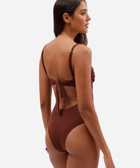 maiô balconet feminino franzido texturizado marrom