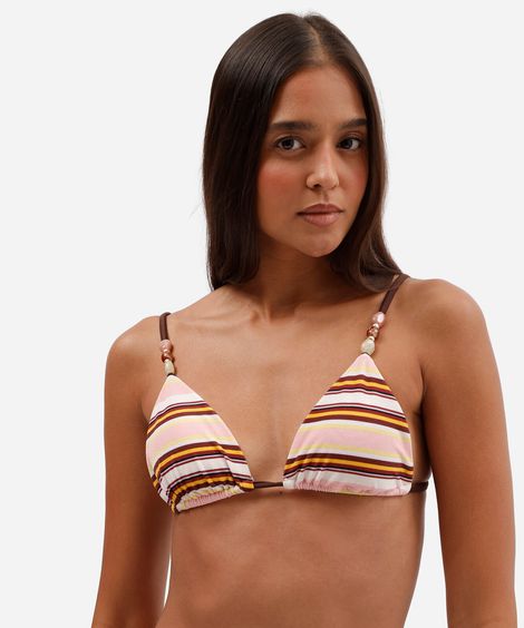 biquíni top cortininha feminino com miçangas listrado texturizado rosa