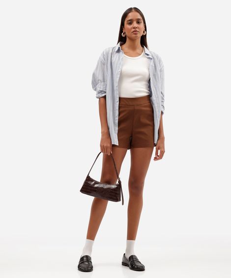 short de alfaiataria feminino cintura alta marrom