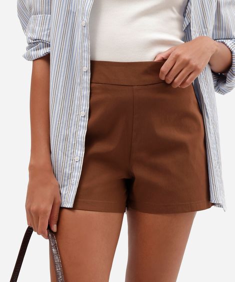 short de alfaiataria feminino cintura alta marrom