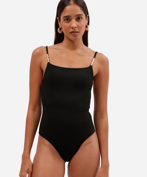 maiô feminino alça fina texturizado preto