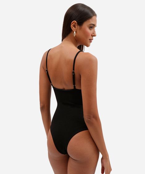 maiô feminino alça fina texturizado preto