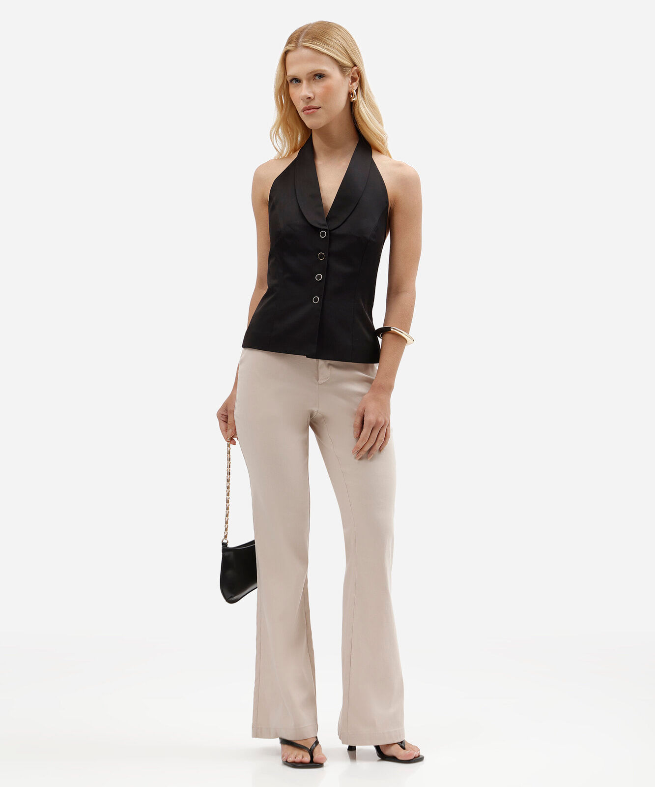 calça flare feminina cintura alta bege