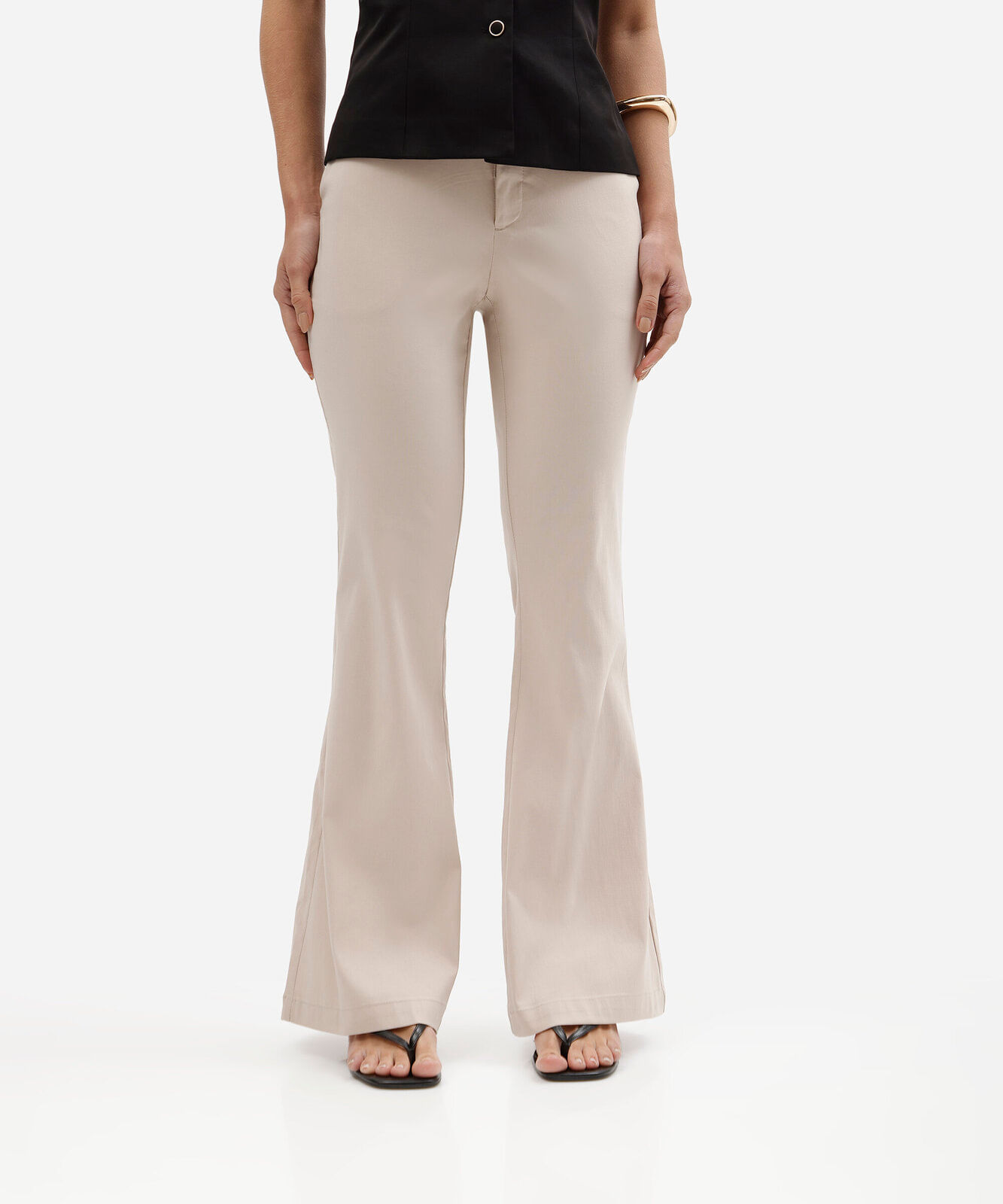 calça flare feminina cintura alta bege