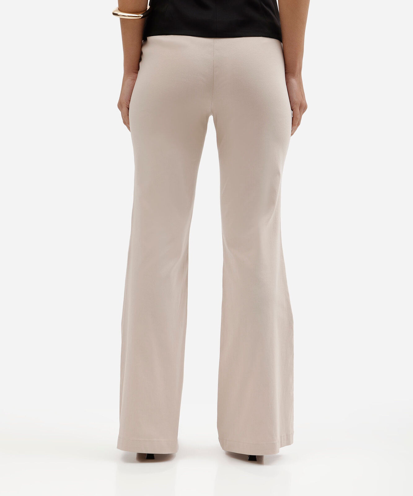 calça flare feminina cintura alta bege
