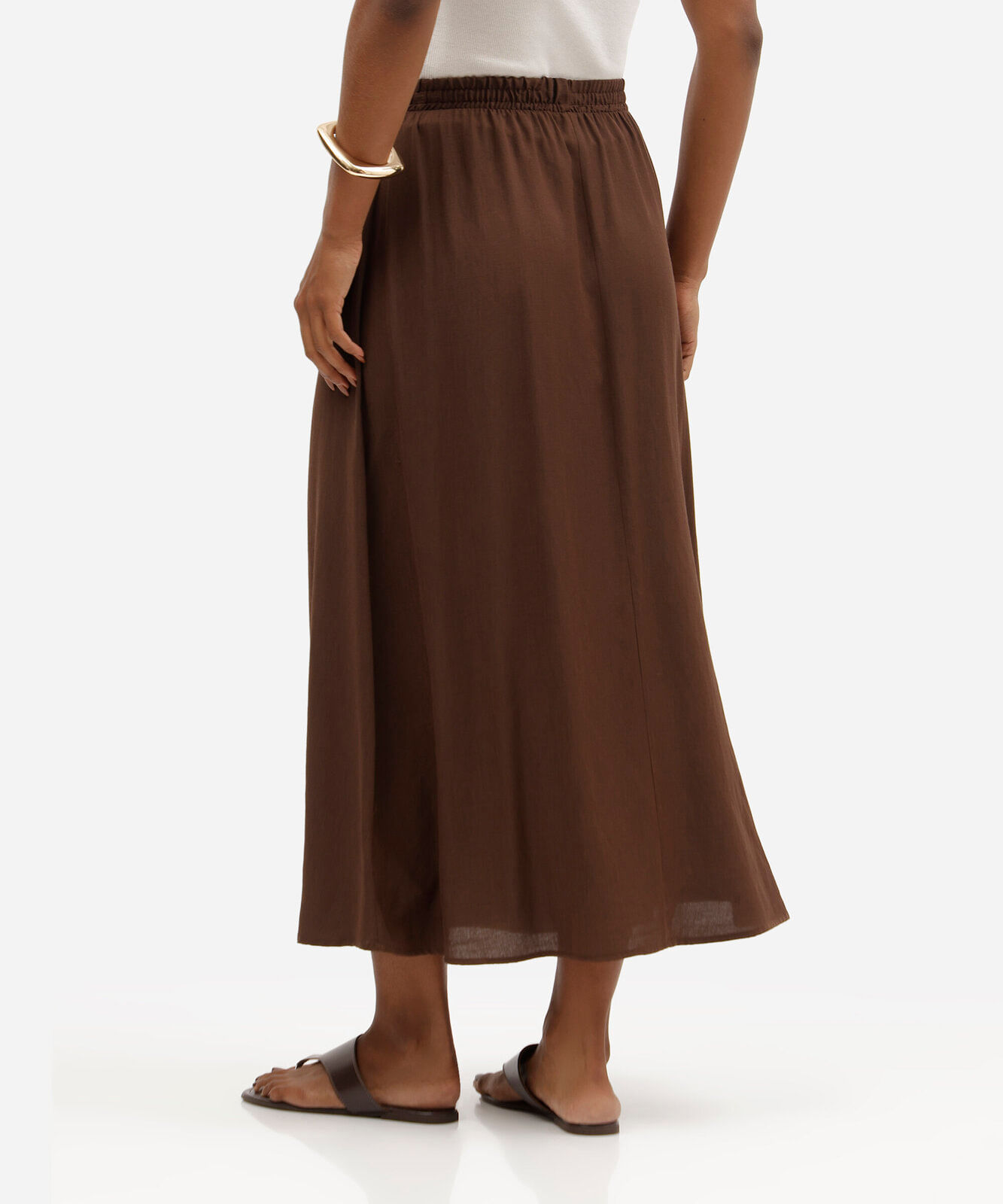 saia midi feminina de viscose cós com elástico marrom