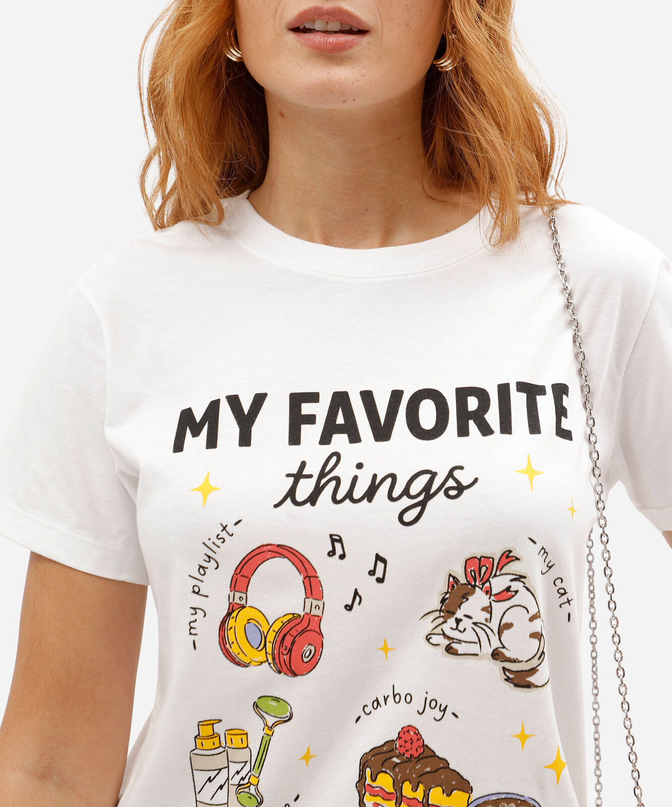 camiseta feminina de algodão manga curta estampada básica off white