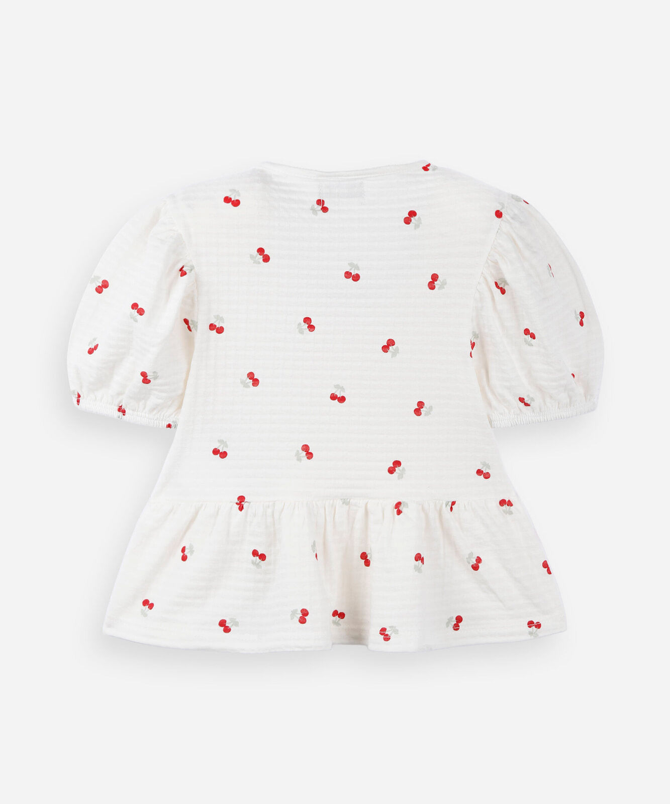 blusa infantil peplum estampada com laços e manga bufante branco