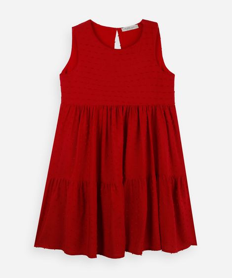 vestido infantil com recortes marias de viscose plumetis vermelho