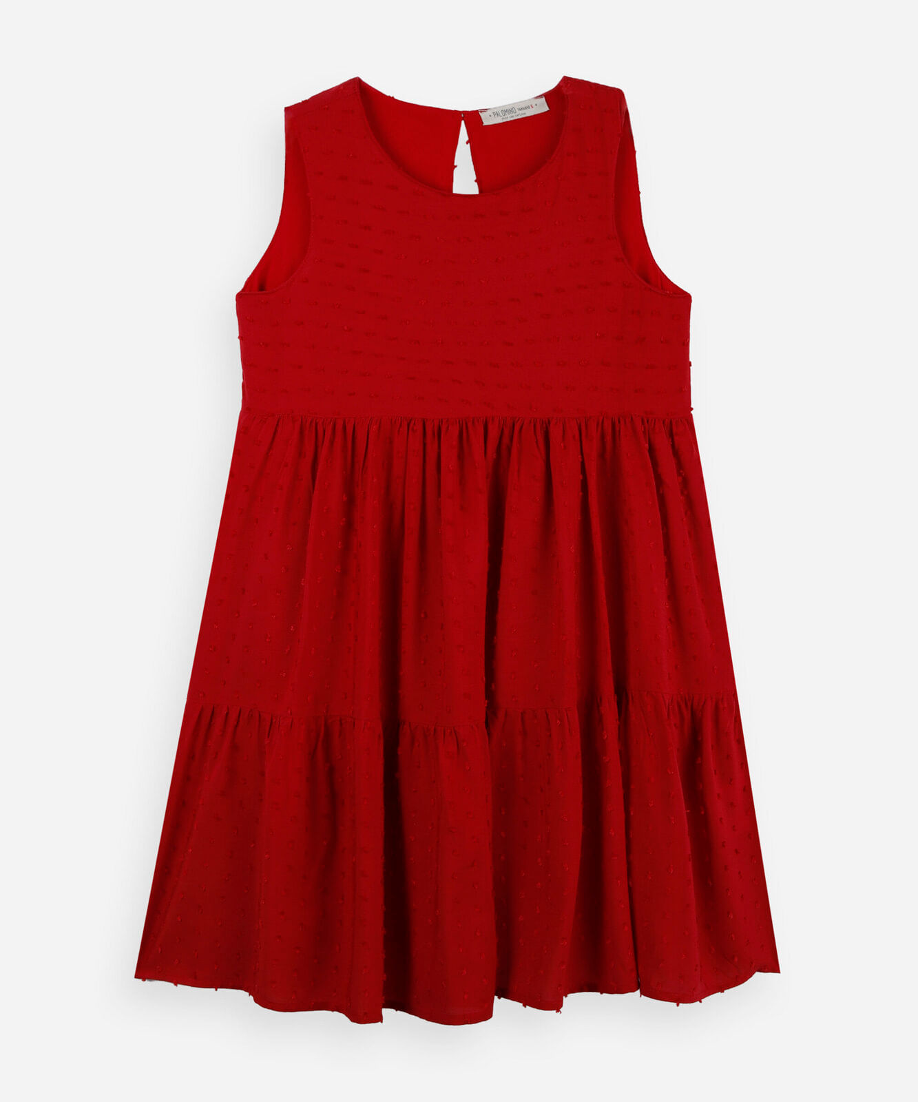 vestido infantil com recortes marias de viscose plumetis vermelho