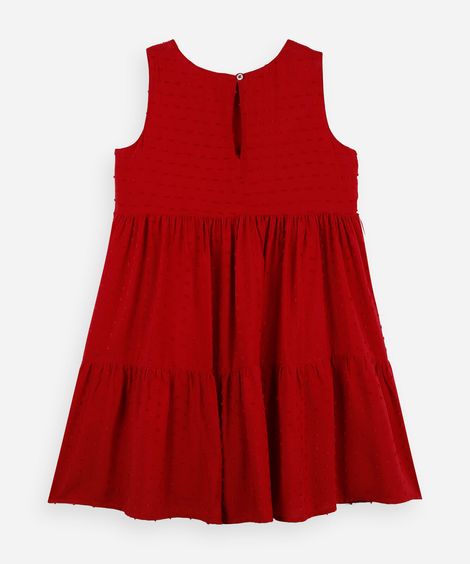 vestido infantil com recortes marias de viscose plumetis vermelho