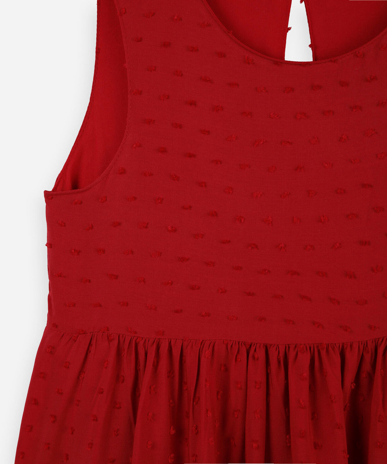 vestido infantil com recortes marias de viscose plumetis vermelho