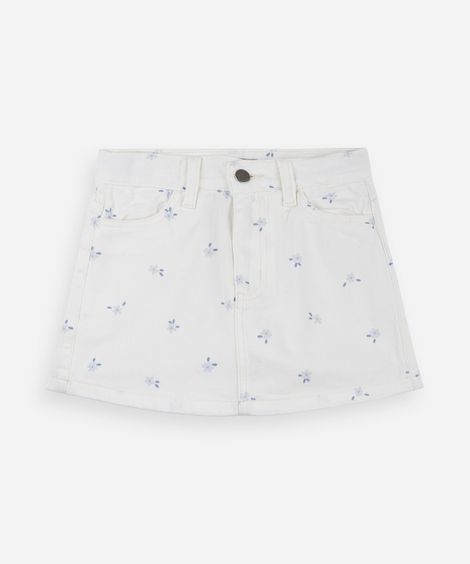 short-saia infantil em sarja com estampa floral off white