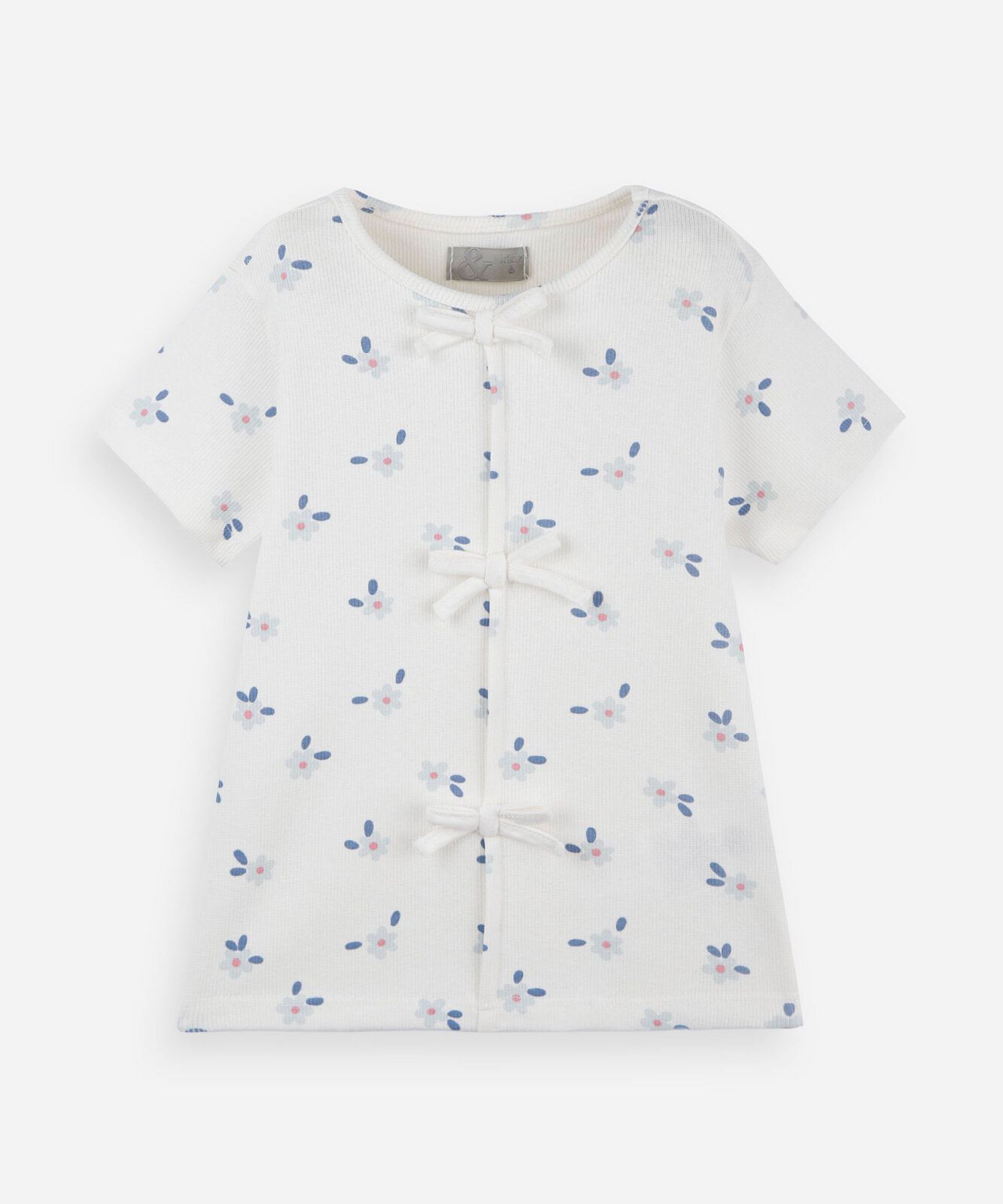 blusa infantil canelada com estampa floral e laços off white