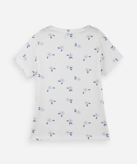 blusa infantil canelada com estampa floral e laços off white