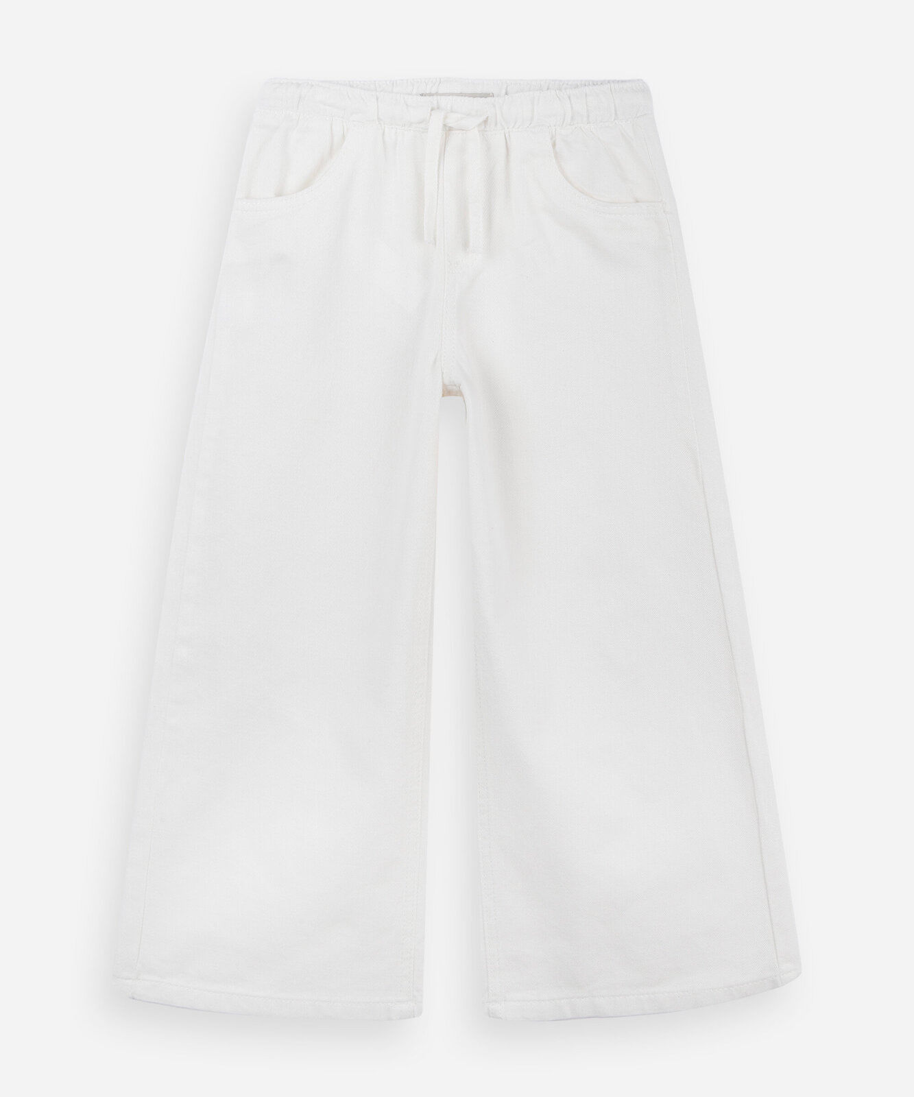 calça wide leg infantil de sarja com cós de elástico off white