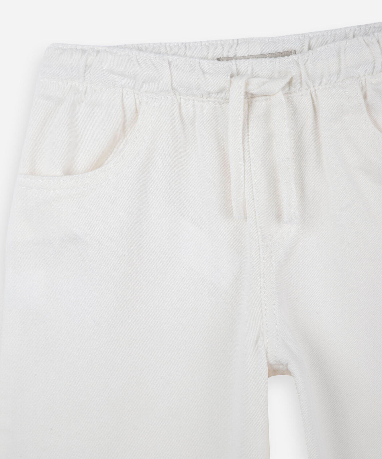 calça wide leg infantil de sarja com cós de elástico off white