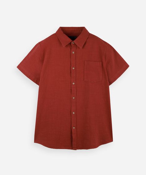camisa juvenil manga curta de algodão texturizada vermelha