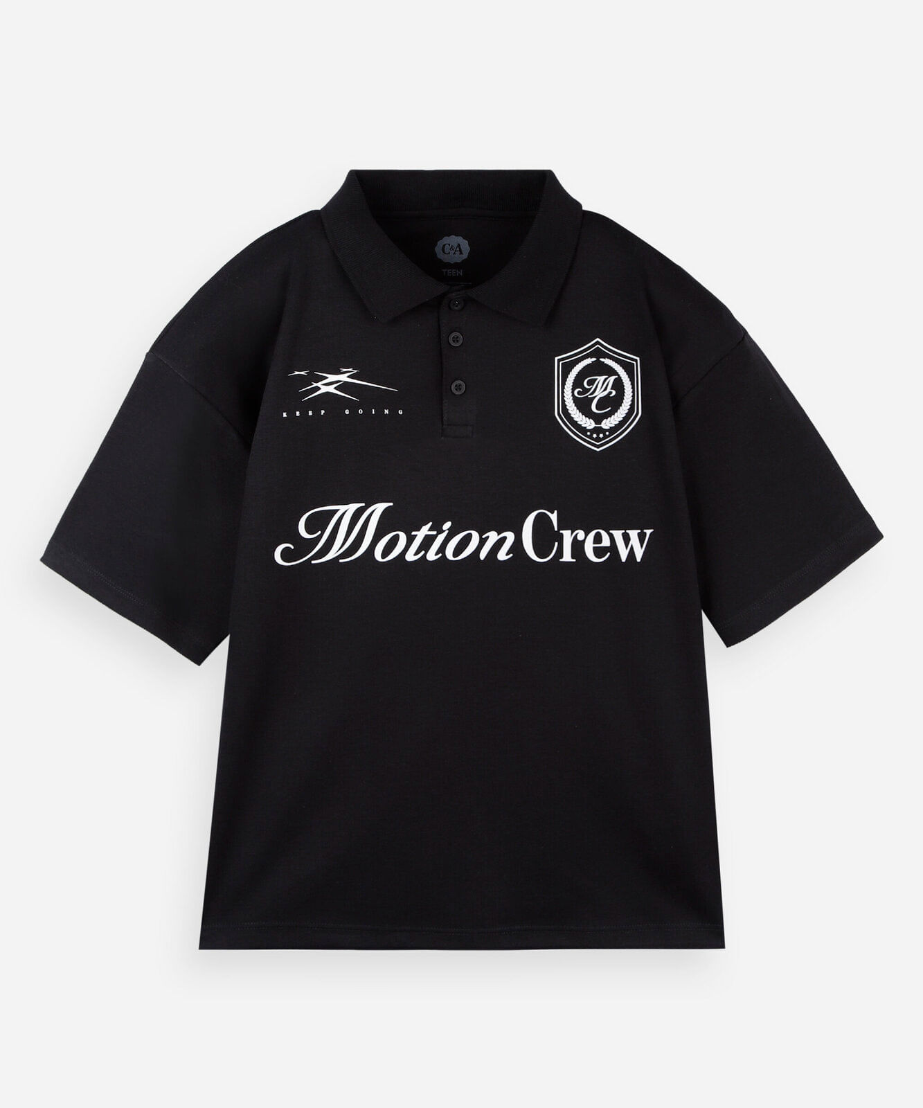 camisa polo juvenil fifteen com bordados preta