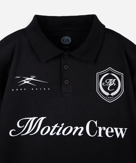 camisa polo juvenil fifteen com bordados preta