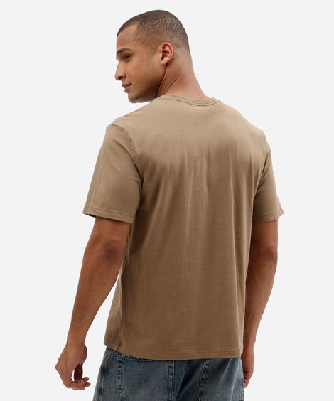 camiseta masculina comfort em algodão com gola portuguesa bege