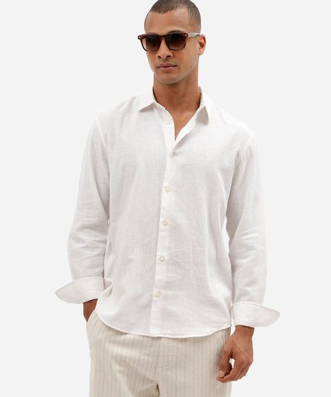 camisa masculina com linho manga longa branca