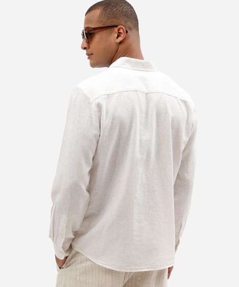 camisa masculina com linho manga longa branca