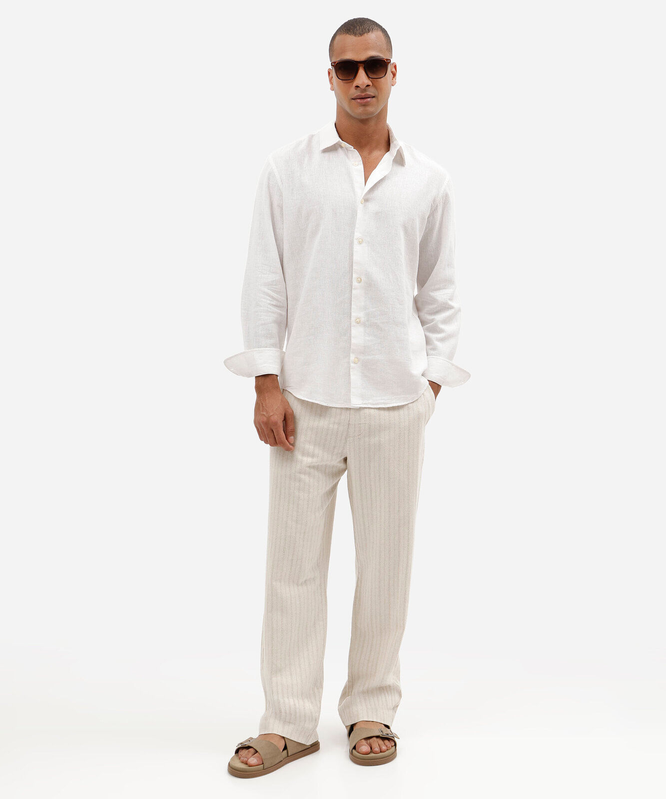 camisa masculina com linho manga longa branca