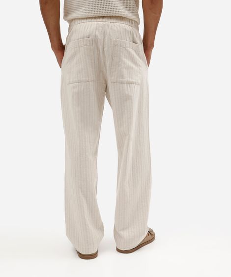 calça masculina relaxed texturizada com aspecto de linho bege