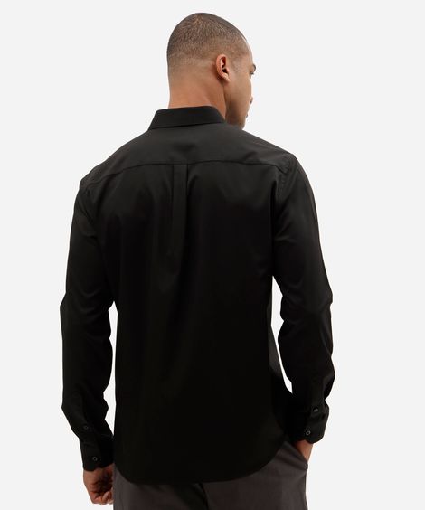 camisa masculina comfort manga longa em viscose com fios metalizados preto