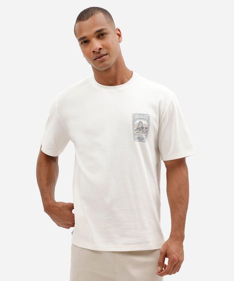 camiseta masculina comfort de algodão estampada off white