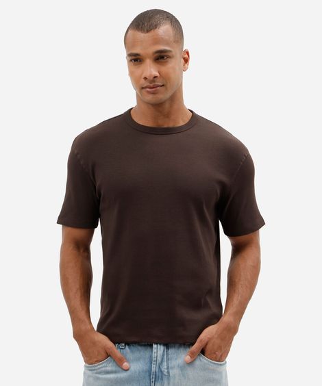 camiseta masculina slim texturizada marrom