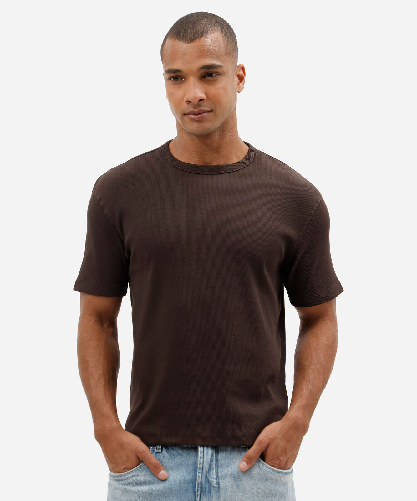 camiseta masculina slim texturizada marrom