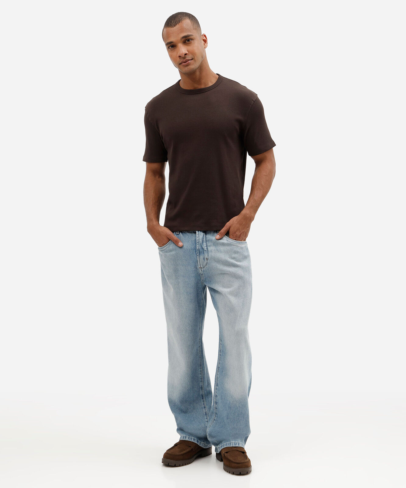 camiseta masculina slim texturizada marrom