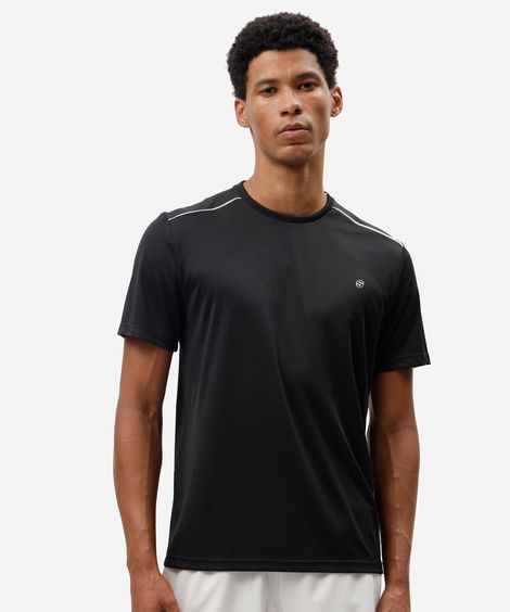 camiseta esportiva masculina manga curta com nervuras preta