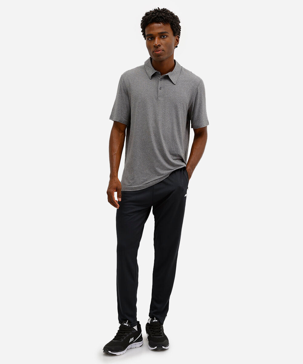 calça slim com recorte elástico e zíper esportiva preta
