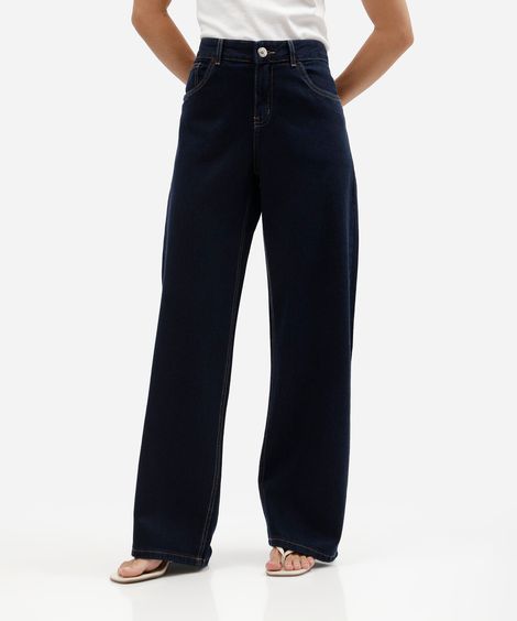 calça jeans feminina wide leg de cintura baixa em algodão azul