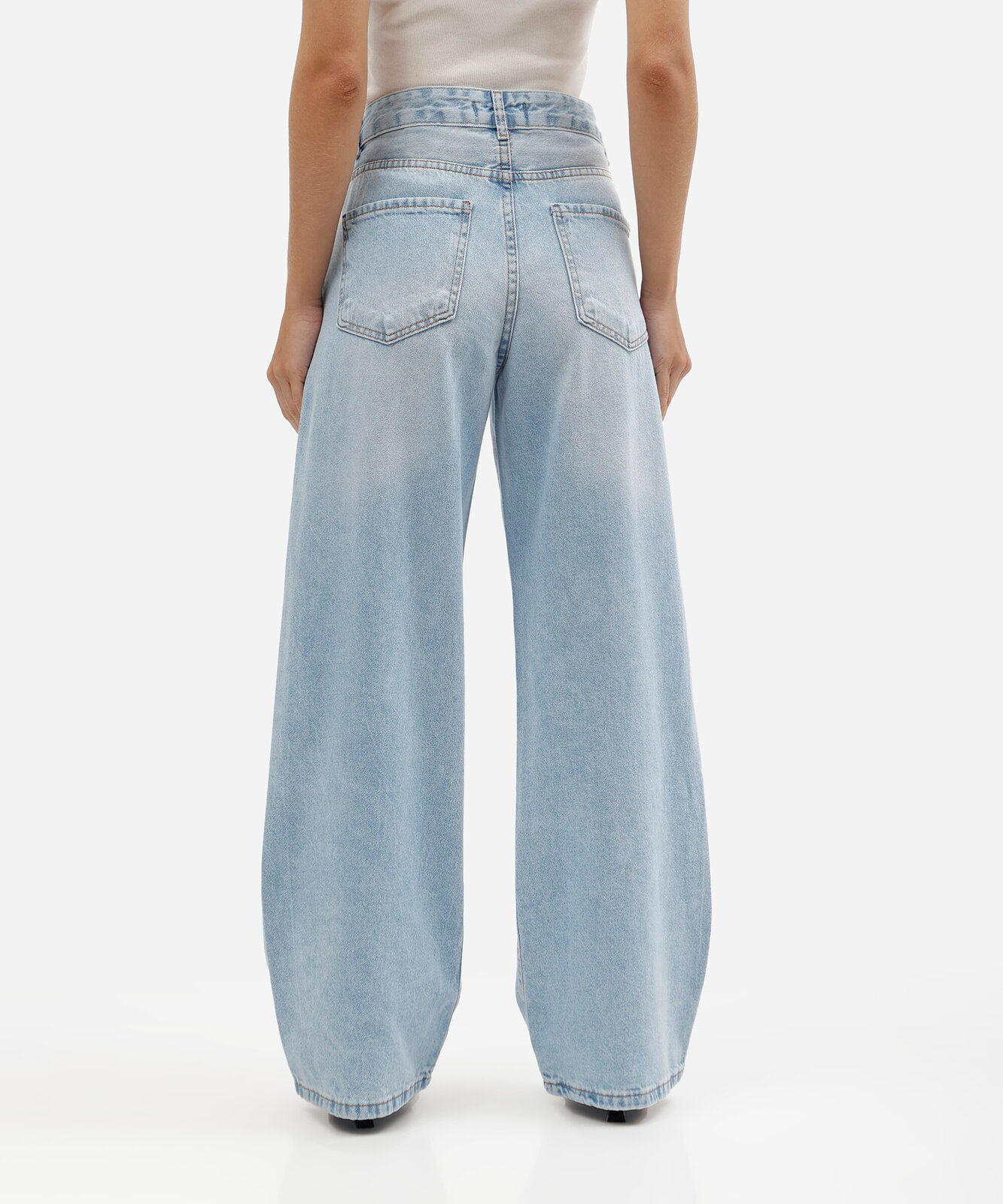 calça jeans wide leg lavada feminina cintura baixa azul