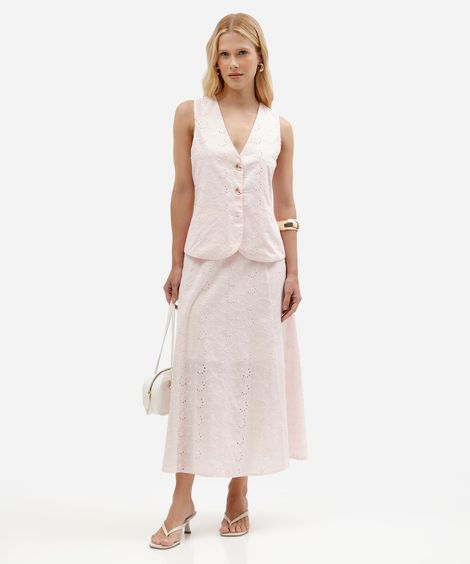 saia midi feminina em laise de algodão rosa