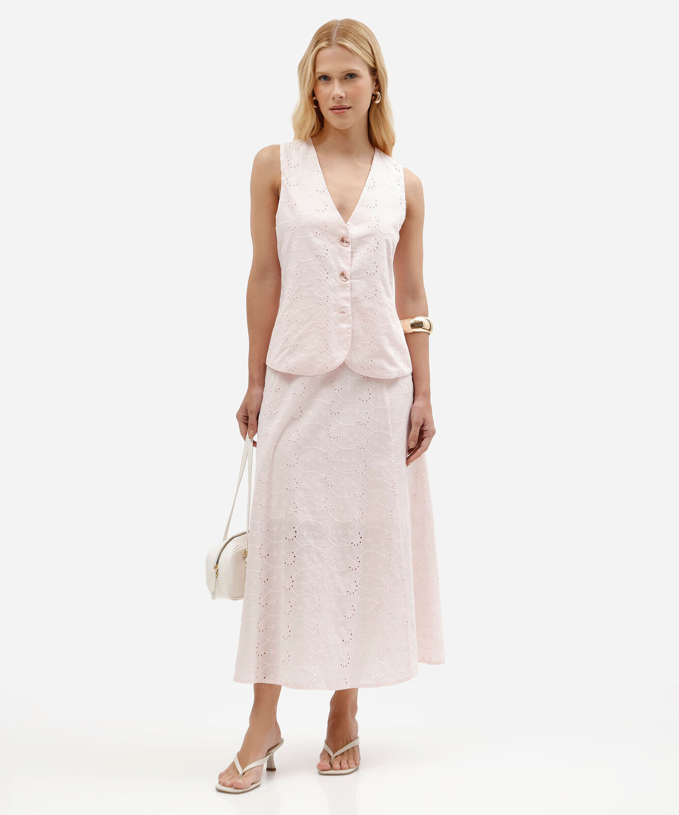 saia midi feminina em laise de algodão rosa