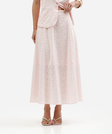 saia midi feminina em laise de algodão rosa