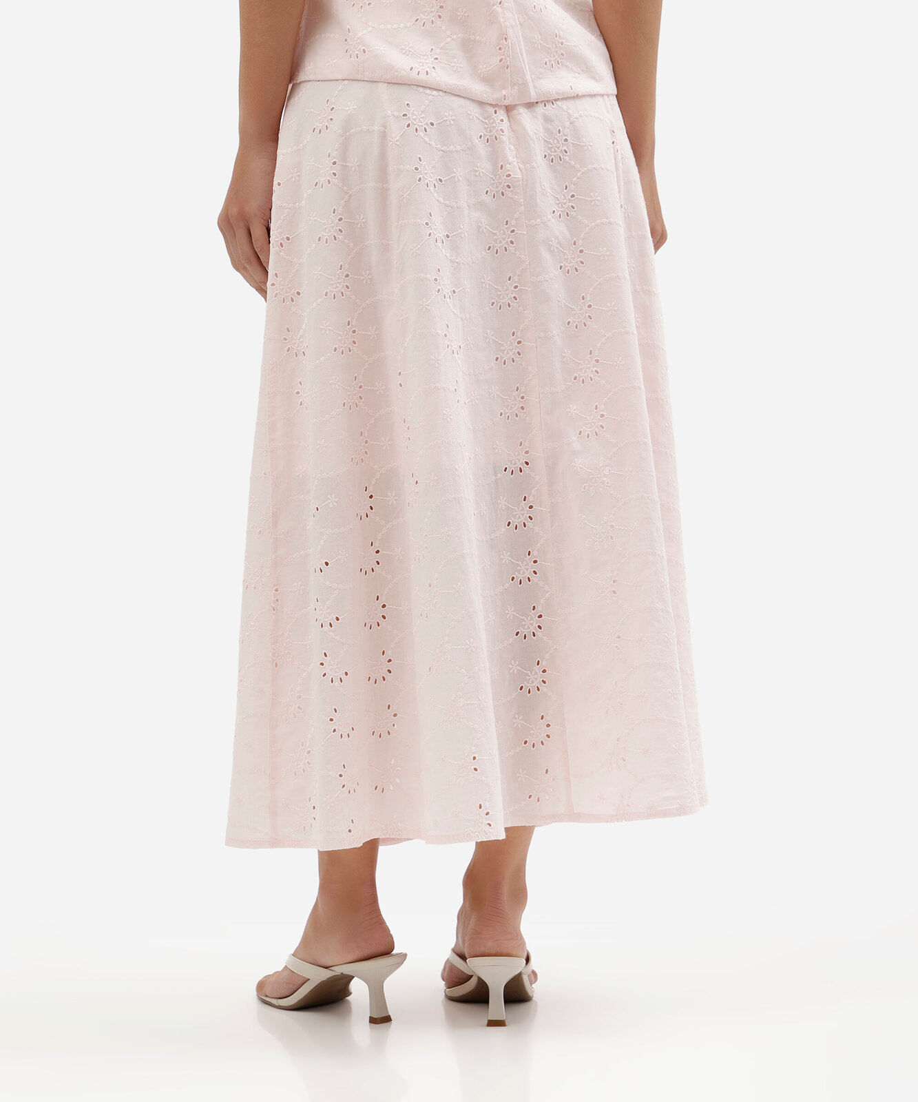 saia midi feminina em laise de algodão rosa