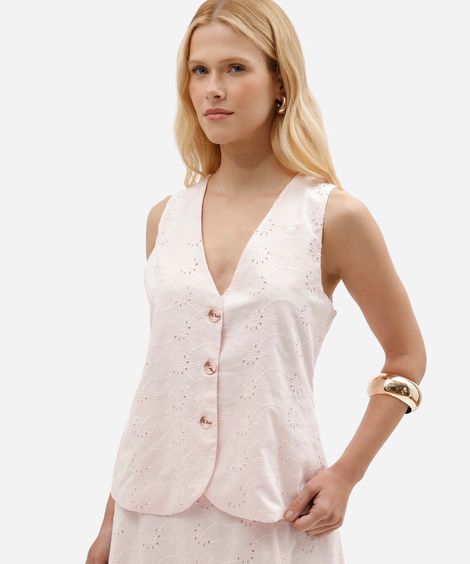 colete feminino acinturado de laise rosa