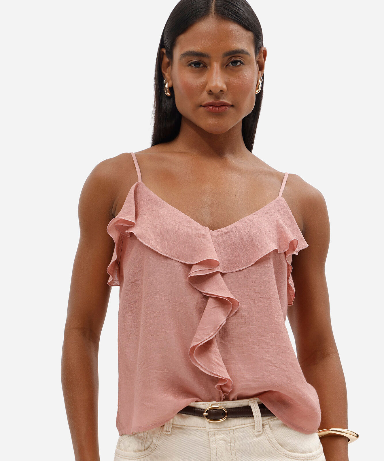 blusa feminina de alcinha com babados rosa