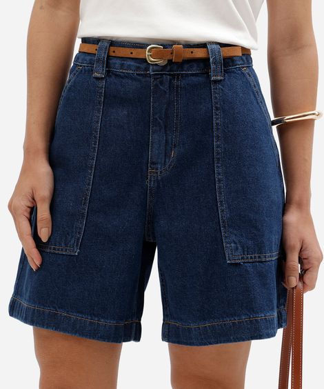 short midi carpenter jeans cintura alta com cinto azul